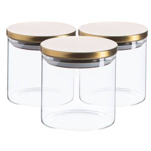 Argon Tableware Glass Storage Jar - Gold Lid - 550ml - Modern Round Scandi Organisation Container Glass Jar - Set Of 3