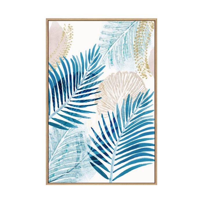 Artey | Bluish Palm III - Framed Canvas - Natural Frame - 110 x 165cm