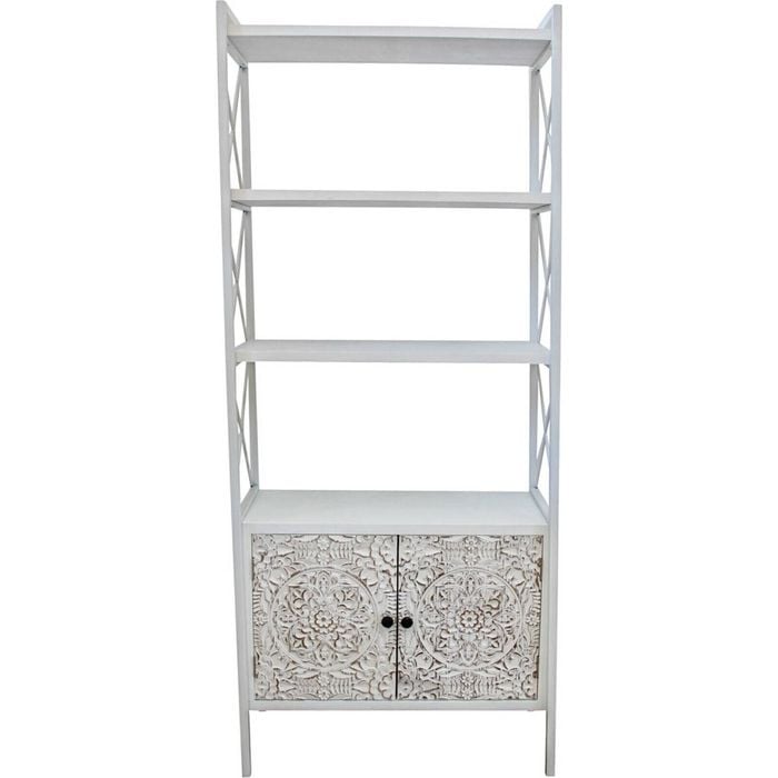 LVD Timber Wood Metal 170cm Bookcase Curved Mandala Shelvung Unit - White