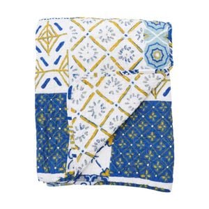 Lvd Cotton Blue/yellow Mediterranean Bedspread Quilt Double/queen