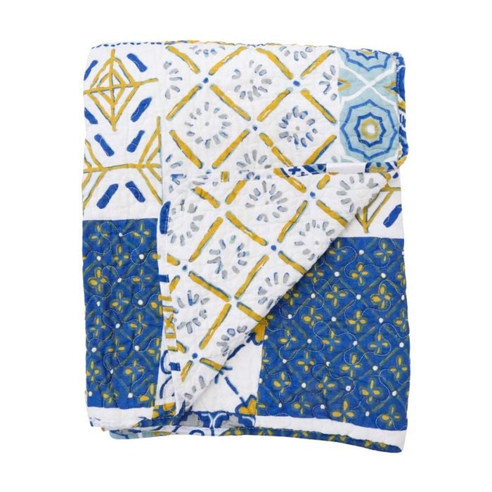 Lvd Cotton Blue/yellow Mediterranean Bedspread Quilt Double/queen