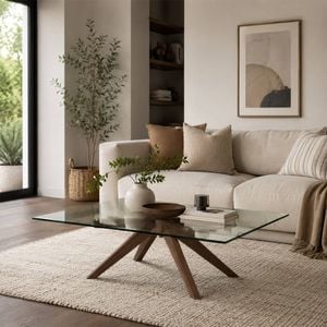 Sk Designer Living | Amber Collection | Rectangular Glass Coffee Table - Walnut