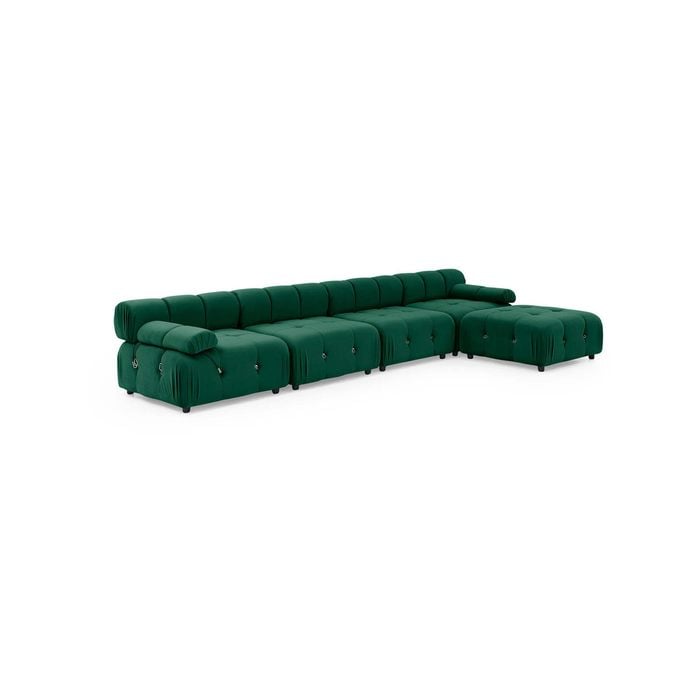 Foret 5 Seater Sofa Modular Arm Ottoman Tufted Velvet Lounge Couch Chaise Green