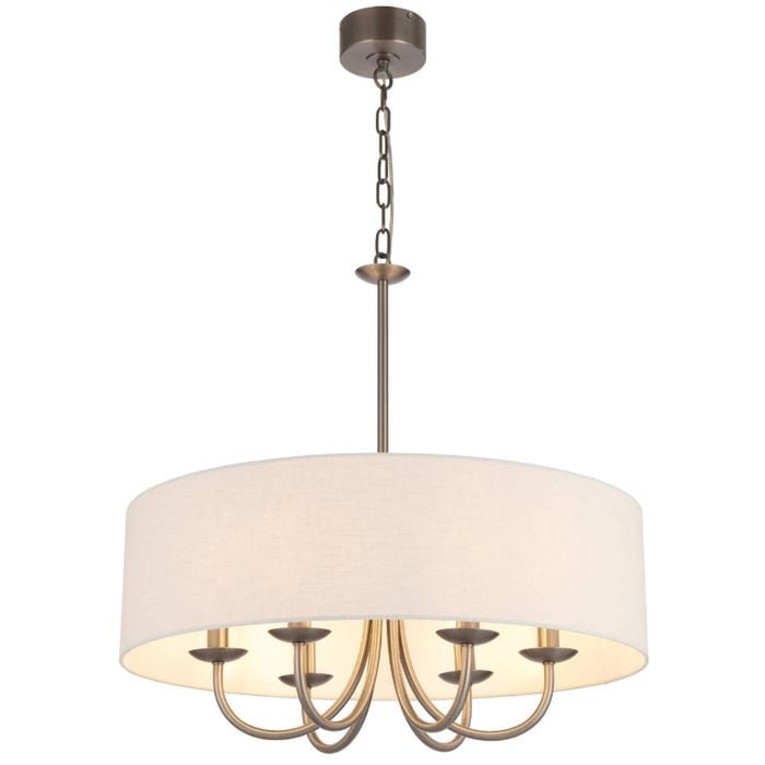 Telbix Shiron Contemporary Pendant Hanging Lamp Light Metal Fabric Nickel Ivory Matte Plated