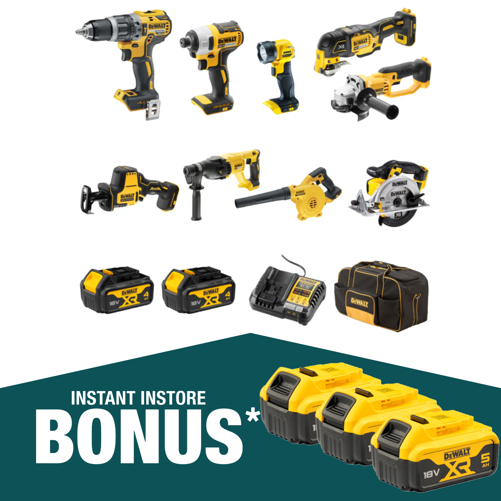 DeWALT 18V XR 4.0Ah 9 Piece Combo Kit DCZ901M2-XE
