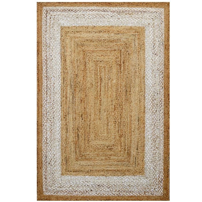Handwoven Natural Jute Rug-Border 1128-Natural Ivory-160x230cm