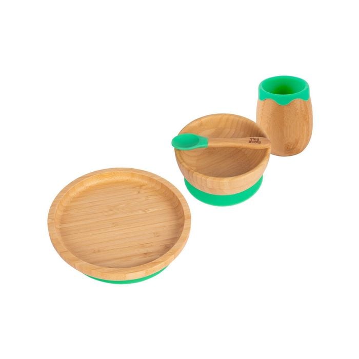Tiny Dining 4pc Round Bamboo Suction Baby Feeding Set