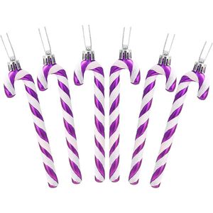 Catzon 6 Pcs Glitter Candy Cane Christmas Ornaments with Golden Ropes-Purple