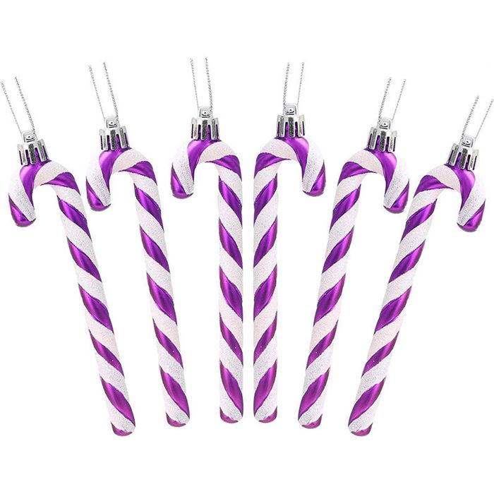 Catzon 6 Pcs Glitter Candy Cane Christmas Ornaments with Golden Ropes-Purple