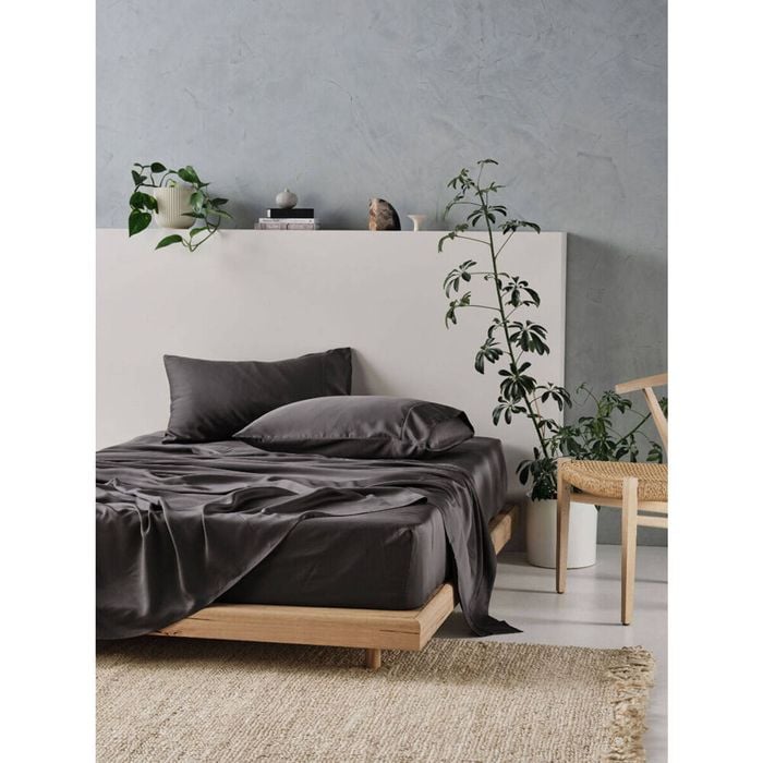 Linen House Super King Tencel Bed Sheet w/ Pillowcase Set - Charcoal