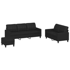 vidaXL Sofa Set with Cushions 2-Seater Sofa Couch 3 Piece Black Faux Leather