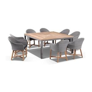 Outdoor Sahara 9pce Square Table Coastal Chairs In Half Round Wicker - Grey