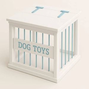 Paws and Willow Arctic White with Blue Hardware Wooden Dog Toy Storage Box