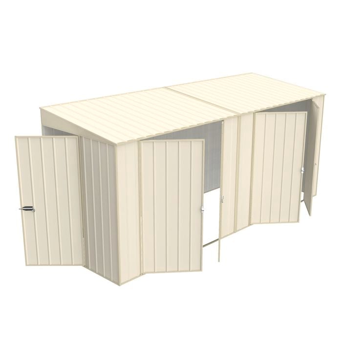 Build-a-Shed 1.5 x 4.5 x 2.0m Skillion Double Plus Double Hinged Side Doors Shed - Cream