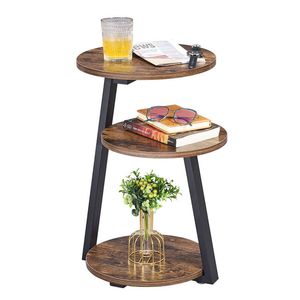 Catzon Round Side Table with 3-Tier Shelves Metal Frame