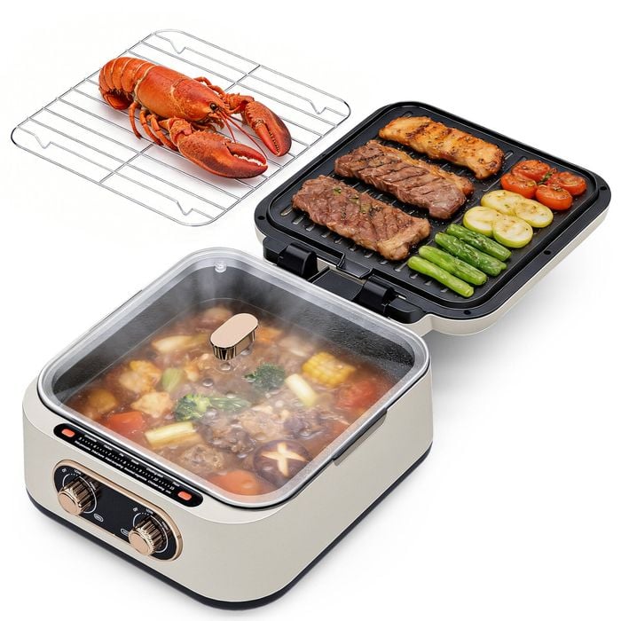 Advwin 2-In-1 Electric Grill, Folding Hotpot with BBQ Grill with Dual Zone Control