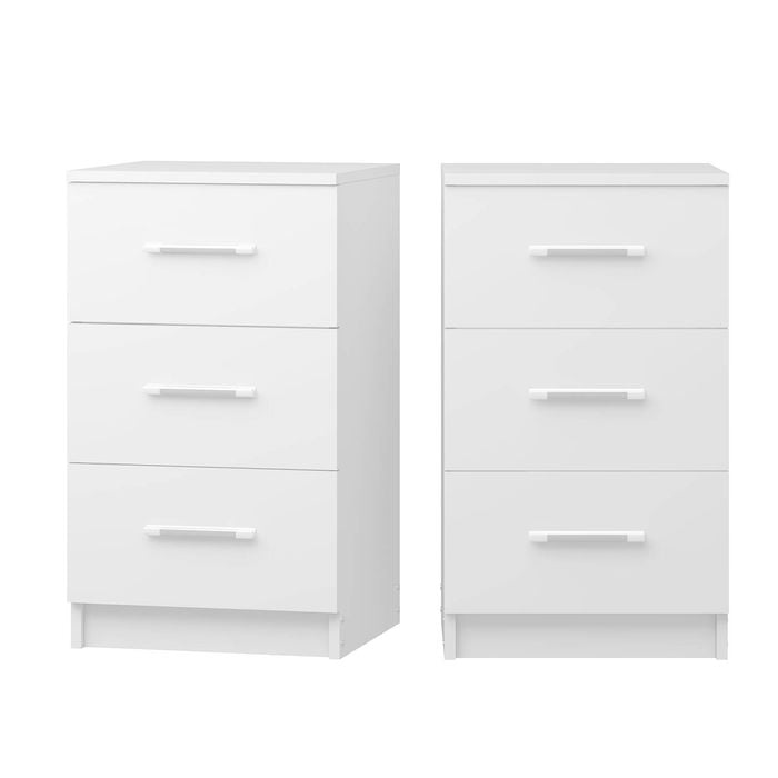 Advwin Bedside Table Set of 2 Nightstand Storage Cabinet 3 Drawers White