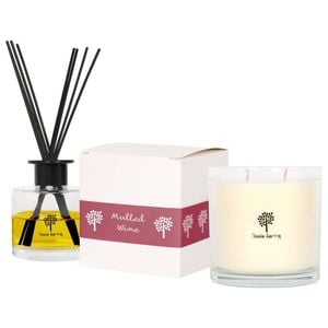 Nicola Spring Soy Wax Scented Candle & Reed Diffuser Set - Mulled Wine - 400g Candle 45 Hour Burn & 200ml Diffuser 60 Day Scent