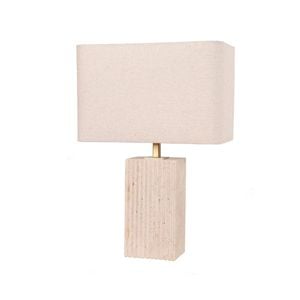 Cla Lighting Sagitta Rectangular Table Lamp Beige Travertine Base Cream Fabric Shade Small