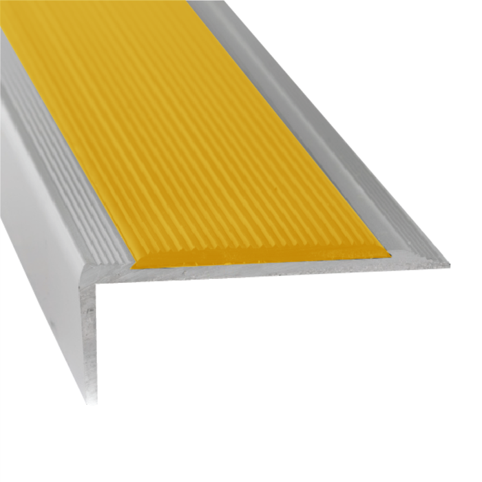 Duratac 900mm Stair Nosing Clear Aluminium With Yellow Vinyl Insert And Countersunk Holes