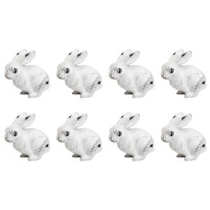 8PK LVD Metal Rabbit Sculpture Home/Office Decor 6.35cm Rustic White