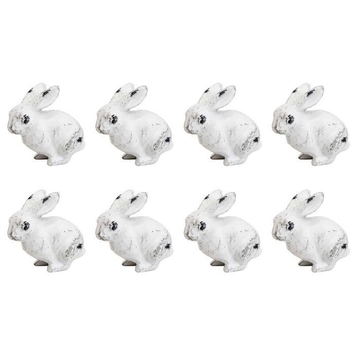 8PK LVD Metal Rabbit Sculpture Home/Office Decor 6.35cm Rustic White
