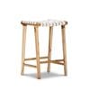 Lazie 66cm White Leather Strapping Teak Wood Bar Stool