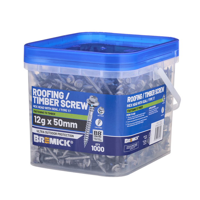 Bremick 12g x 50mm B8 Hex Roofing Screw - 1000 Box