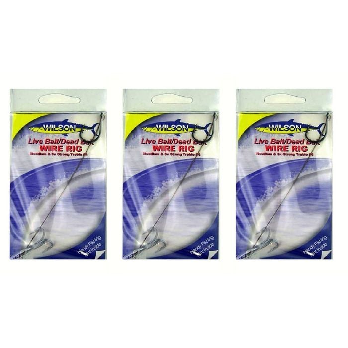 3x Wilson Live Bait/Dead Bait Wire Rig - #4 Treble & Hoodlum - 69lb Wire Trace