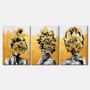 3 Set of Gold Girl Figure Print 100% Australian Made 3 x 40x50cm (Stretched Canvas)