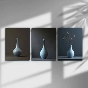 3pcs Vase Abstract Light Blue Print 100% Australian Made 3 x 40x60cm (Metal Print)