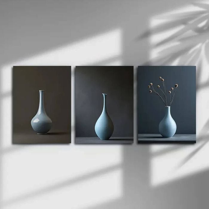 3pcs Vase Abstract Light Blue Print 100% Australian Made 3 x 40x60cm (Metal Print)