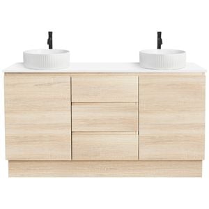 CIBO 1500mm Coast Veneer Nordic Full Height Bathroom Vanity With White Gloss Fluted Basins