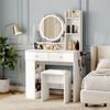 Ufurniture Modern Dressing Table with Power Outlets LED Round Mirror White
