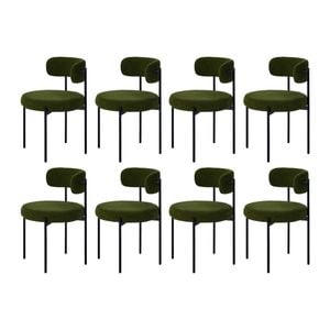 Oikiture Set of 8 Dining Chair Round Boucle Kitchen Lounge Seats Backrest Dark Green