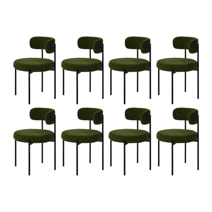 Oikiture Set of 8 Dining Chair Round Boucle Kitchen Lounge Seats Backrest Dark Green