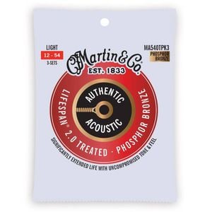 3PK Martin Guitar MA540TPK3 Authentic Treated Strings 92/8 Phosphor Light