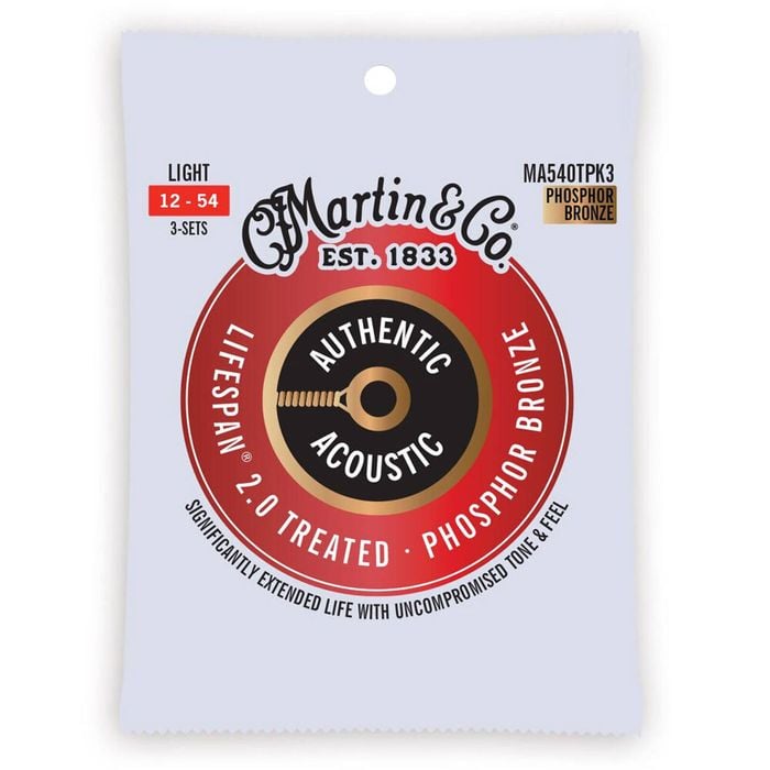 3PK Martin Guitar MA540TPK3 Authentic Treated Strings 92/8 Phosphor Light