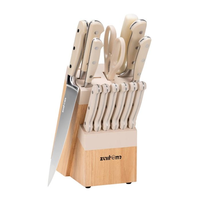 Zuni 14pcs Kitchen Knife Set Stainless Steel Chef Knives W/ Block & Sharpener