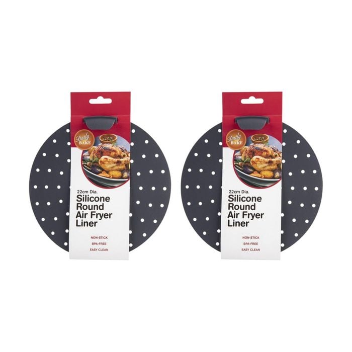 2pk Daily Bake Non-stick Round Silicone Air Fryer Liner 22cm Diameter Charcoal