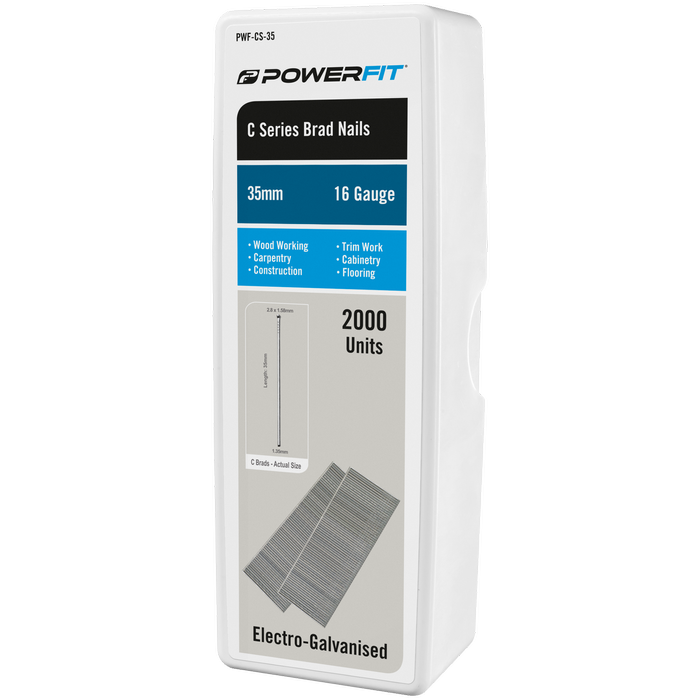 PowerFit 35mm C Series Electro-Galvanised Brad Nails – 2000 Pack