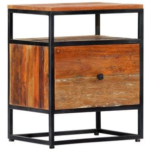 vidaXL Solid Reclaimed Wood and Steel Bedside Cabinet 40cm Bed Drawer Table