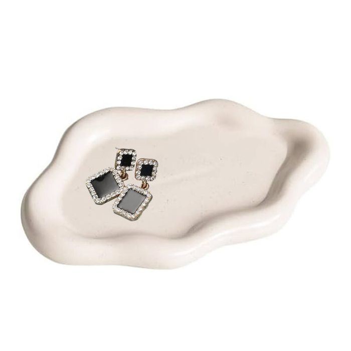Catzon Ceramic Jewelry Tray Cloud Shape Dot Pattern For Ring Key Trinket-white