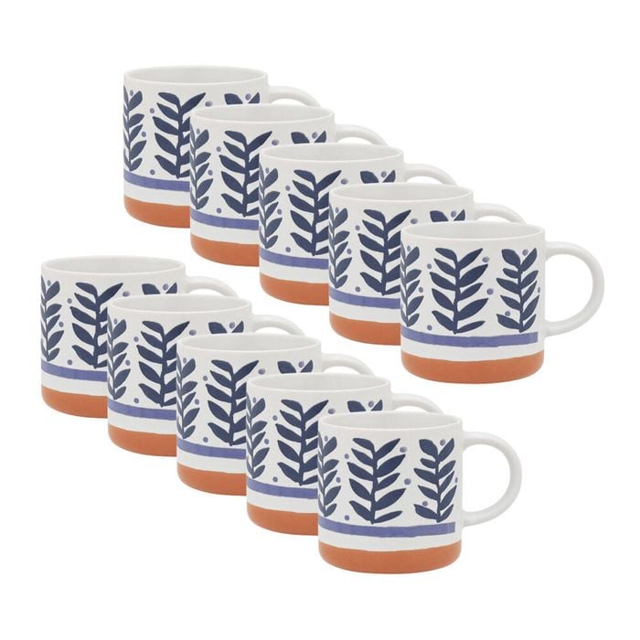 12pk Porto Vida Stoneware Drinking Mug W/ Handle 12cm/320ml - Leaves