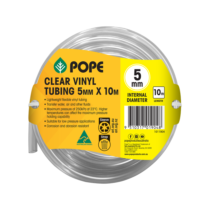 Pope 5mm x 10m Clear Vinyl Tubing