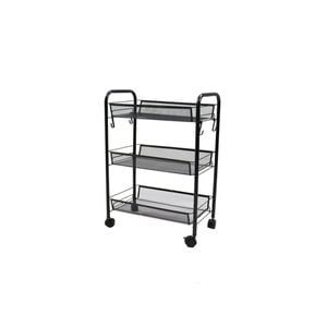 SOGA 3 Tier Black Steel Bee Mesh Kitchen Cart with Wheels