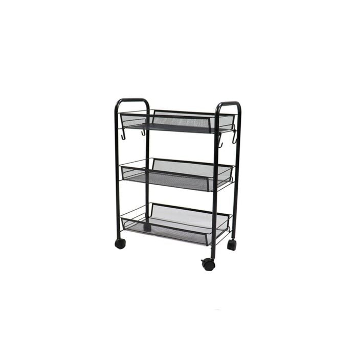 SOGA 3-Tier Bee Mesh Storage Rack with Wheels - Black