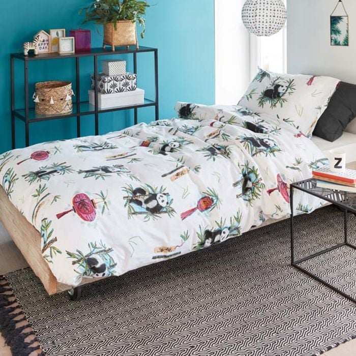 Bedding House Single White Panda Dream Multi Cotton Quilt Cover Set - Single Bed