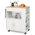Costway Mobile Kitchen Island Cart Trolley w/Spice Racks - White