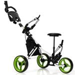 Costway Foldable Golf Buggy Trolley w/Bag/Umbrella Holder, Green